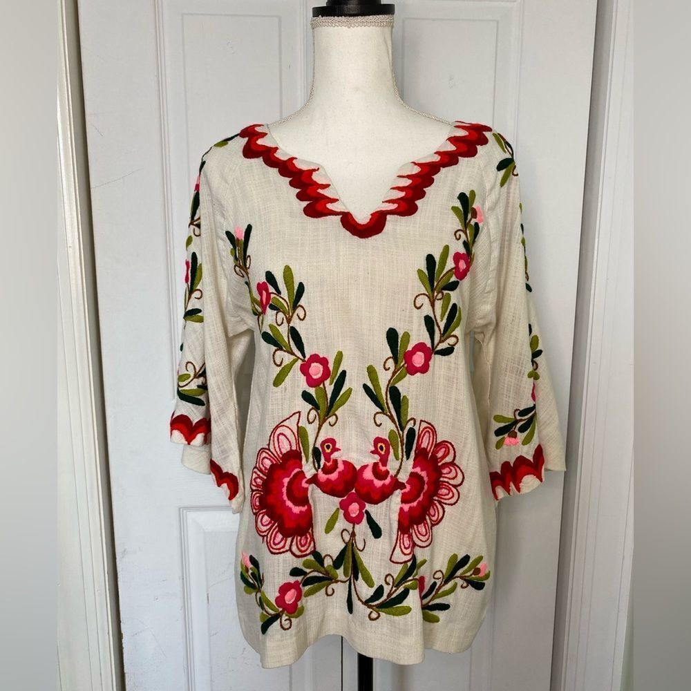 1970s ARTE Mexicano Hand-Embroidered Bell Sleeve Blouse